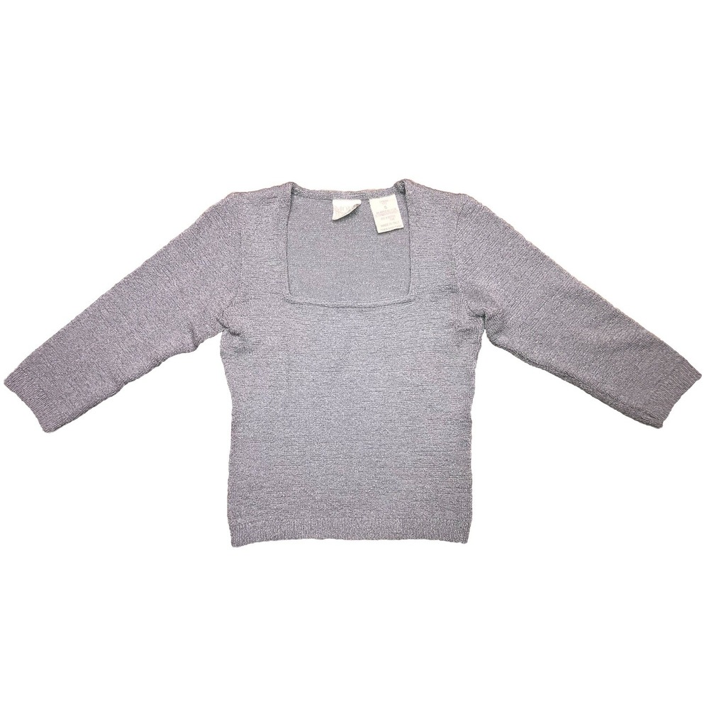 Moda International Sweater S Gray Square Neck Cropped Stretch Y2K Made In Italy